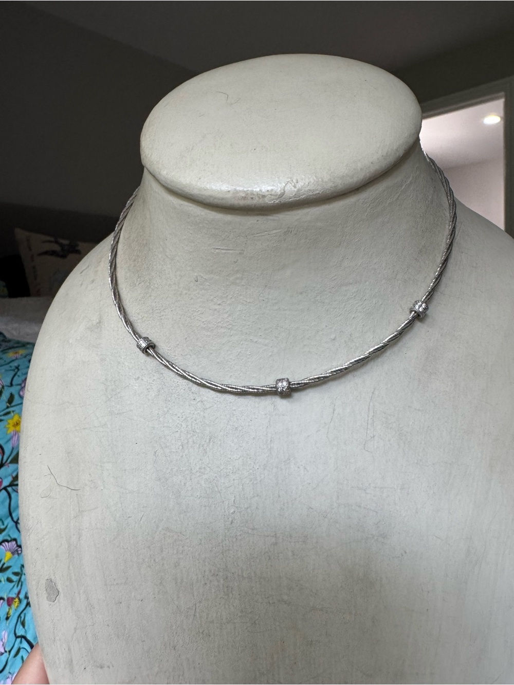 Dyadema Italy 925 Sterling Silver Double Twist Cable Necklace CZ Station Choker